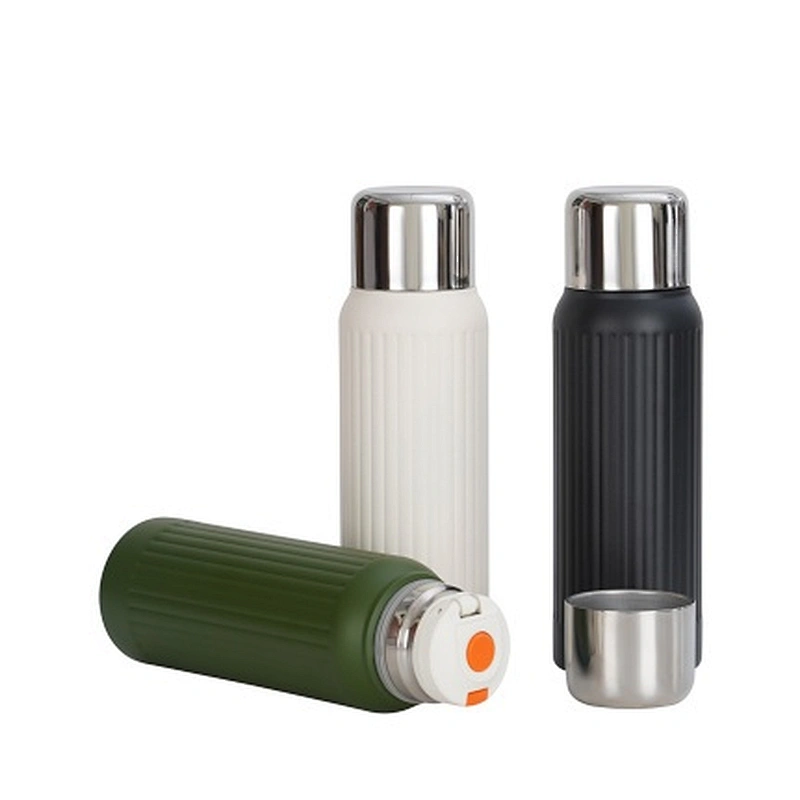 500 ml double wall stainless steel vacuum flask with push button stopper and s/s cover